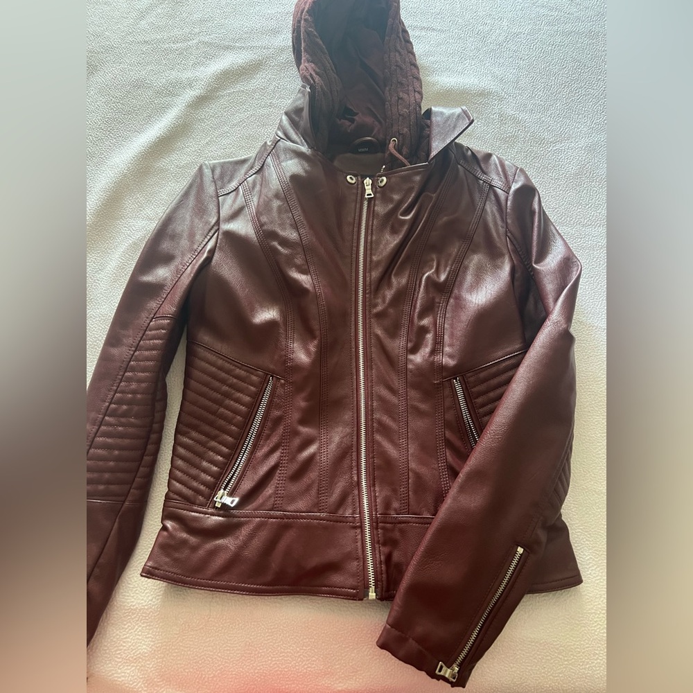 Guess Women’s Faux Leather Jacket with Hoodie